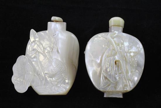 Two Chinese mother-of-pearl snuff bottles, 1800-1900, 7cm, Richards